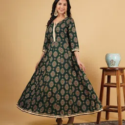 God Bless Green Ethnic Motifs Ethnic Rayon Maxi Ethnic Dress-picture-15