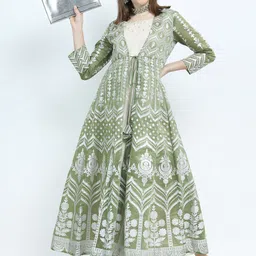 Vishudh Green Ethnic Motifs Ethnic Maxi Dress with Jacket-picture-26