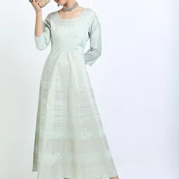 Vishudh Green Ethnic Motifs Ethnic Printed Maxi Dress-image-99