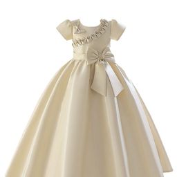 StyleCast Beige Girls Puff Sleeves Beads & Bow Gown Maxi Dress-image-12