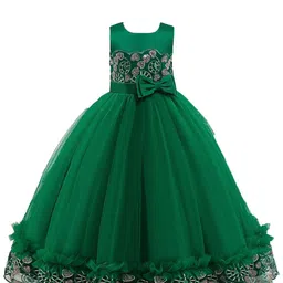 StyleCast Girls Green Self Design Sleeveless Bow Gown Maxi Dress-image-17