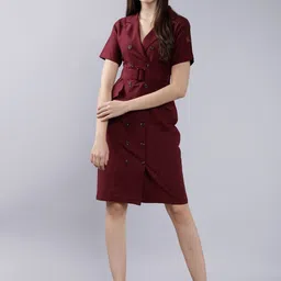 Tokyo Talkies Women Burgundy Solid Wrap Dress-image-69