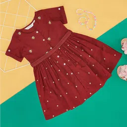 AKKRITI BY PANTALOONS Girls Floral Embroidered Fit & Flare Dress-picture-32