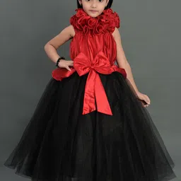 Pink Chick Girls Red And Black Satin Maxi Dress-image-38