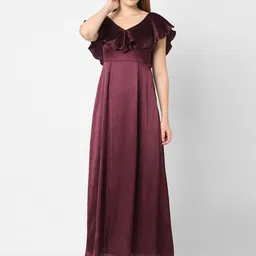 MISH Maroon Satin Maxi Dress-picture-11