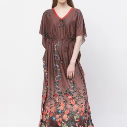 Arrabi Floral Satin Maxi Kaftan Nightdress-image-54