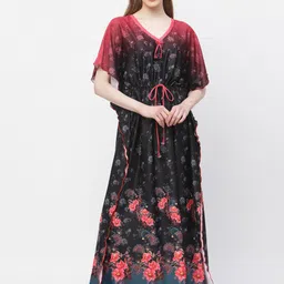 Arrabi Floral Satin Maxi Kaftan Nightdress-image-48