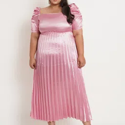 U&F Grey Striped Off-Shoulder Satin Midi Dress-picture-44