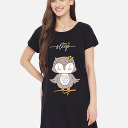 FFLIRTYGO Black Printed T-Shirt Nightdress-picture-20