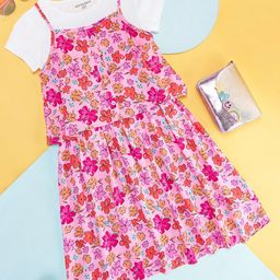 Pantaloons Junior Girls Floral Printed Shoulder Straps Fit & Flare Dress-image-24