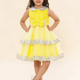 A T U N Girls Yellow Net Dress-image-49