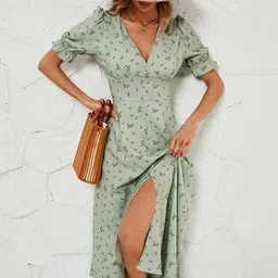 JC Mode Floral Printed Puff Sleeves A-Line Dress-image-39