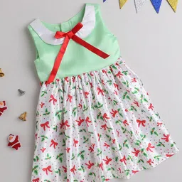 MANY FROCKS & White & Green Floral Satin Dress-image-76