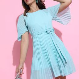 Tokyo Talkies Women Tranquil Teal Solid Dress-image-77
