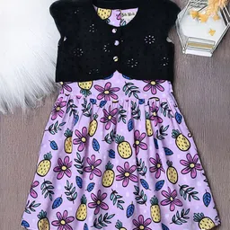 Bella Moda Girls Floral Printed Cotton Fit and Flare Dress With Deetachable Shiflie Shrug-28