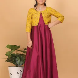 Ethnovog Girls Round Neck Silk Maxi Dress-picture-14