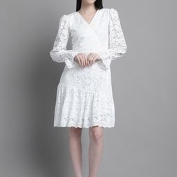 MARC LOUIS V-Neck Puff Sleeve Ruffled Net Dress-image-31