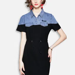 JC Collection Black & Blue Colourblocked Dress-picture-16