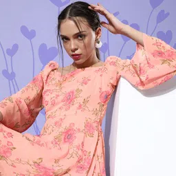 DODO & MOA Peach Romantic Florals Dress-picture-14