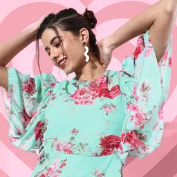 DODO & MOA Gorgeous Green Romantic Florals Dress-picture-28