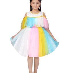 Aarika Colourblocked Cold Shoulder Sleeves Fit & Flare Knee Length Dress-image-31