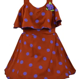 Wish Karo Brown & Blue Polka Dots Printed Fit & Flare Dress-image-73