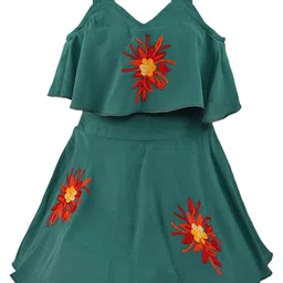 Wish Karo Girls Green Floral Embroidered Dress-image-80