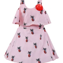 Wish Karo Girls Pink & Red Conversational Printed  A-Line Dress-image-64