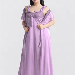 NIGHT KEYS Satin Maxi Nightdress With Robe-image-81