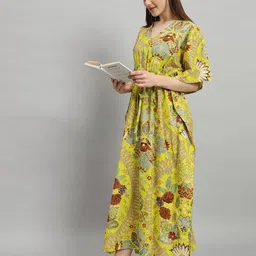 HANDICRAFT PALACE Floral Printed Pure Cotton Maxi Kaftan Nightdress-image-76