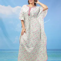 9shines Label Floral Printed Pure Cotton Maxi Kaftan Nightdress-image-89