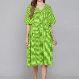 Shararat V Neck Striped printed Pure Cotton Kaftan Nightdress-picture-11