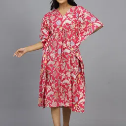 HANDICRAFT PALACE Floral Printed Pure Cotton Kaftan Nightdress-image-93