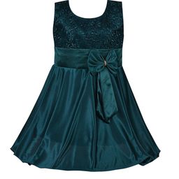 Wish Karo Kids Girls Green Satin Dress-picture-34