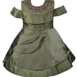 Wish Karo Girls Green Embroidered Satin Dress-45