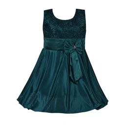 Wish Karo Green Floral Embroidered Satin Dress-image-17