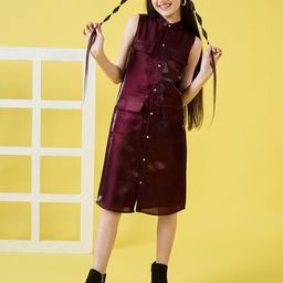 Stylo Bug Girls Sleeveless Satin Shirt Dress-image-96