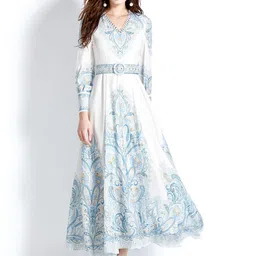 JC Collection Ethnic Motif Printed V-Neck Bishop Sleeves A-line Dress-image-44