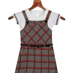 Tiny Girl Red & Grey Checked Pinafore Dress-image-62