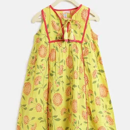 Kids On Board Yellow Floral Tie-Up Neck A-Line Maxi Cotton Dress-picture-51