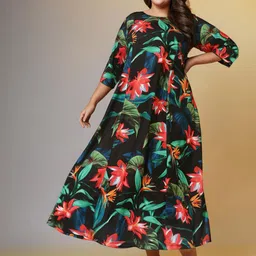 Amydus Plus Size Floral Printed V-Neck A-Line Maxi Dress-picture-9