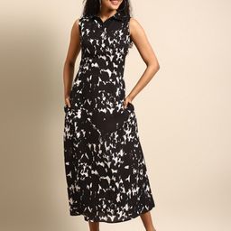 DODO & MOA Printed Shirt Collar Sleeveless Satin A-Line Maxi Dress-image-7