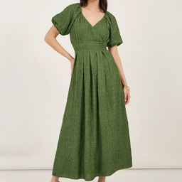 Styli Women V-Neck Puff Sleeves A-Line Maxi Dress-image-56