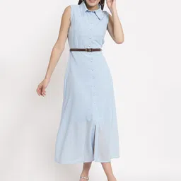 aayu Shirt Collar Shirt Style Crepe Midi Dress With Belt-image-11