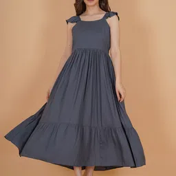 INDIANIC Ruffled Tiered Fit and Flare Midi Dress-16
