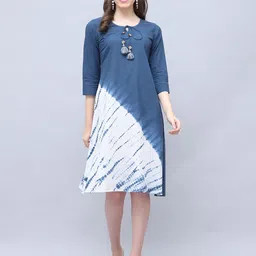Rajnandini Women Tie-Up Neck Pure Cotton A-Line Midi Dress-image-35