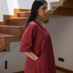 VASSTRAM Roll-Up Sleeves A-Line Midi Dress-image-56