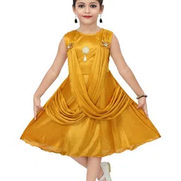 BAESD Girls Tie Up Details Satin A-Line Midi Dress-image-75