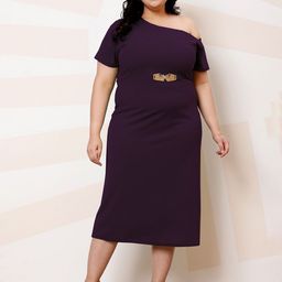 Athena Ample Scuba Plus Size One Shoulder A-Line Midi Dress-2
