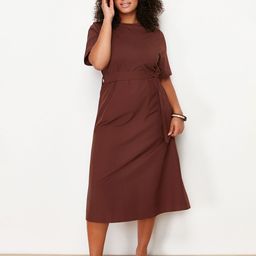 Trendyol Round Neck Short Sleeves A Line Midi Dress-image-53